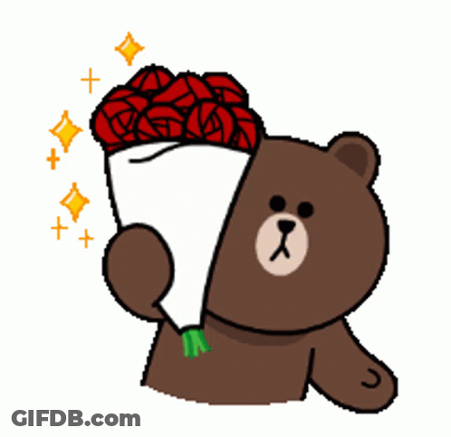 Brown Teddy Bear Holding Bouquet Of Roses GIF