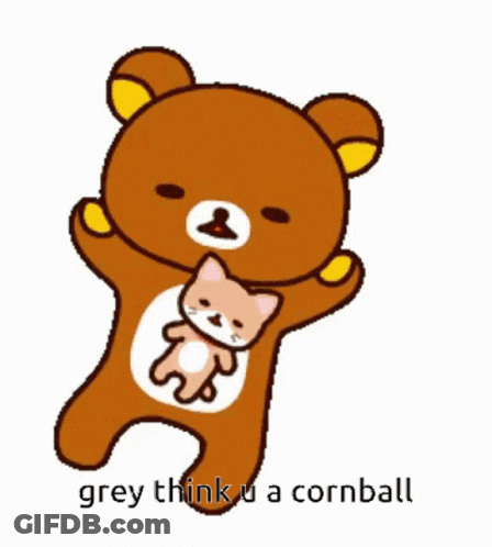 Brown Teddy Bear Holding Cat Saying Grey Think U A Cornball GIF