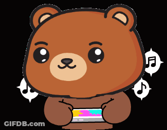 Brown Teddy Bear Holding Cell Phone With Music Notes GIF
