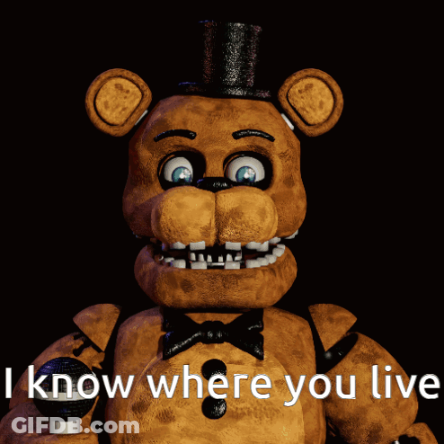 Brown Teddy Bear Holding Microphone Saying I Know Where You Live GIF