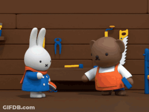 Brown Teddy Bear Holding Saw And Hammer GIF
