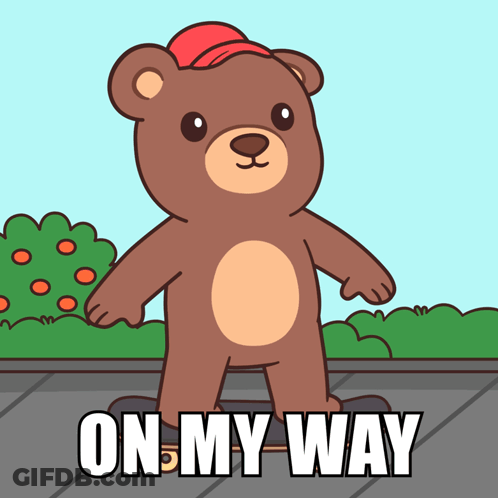 Brown Teddy Bear In Red Hat And Sunglasses On My Way GIF