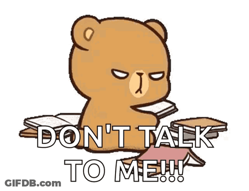 Brown Teddy Bear Reading Book Saying Don't Talk To Me GIF