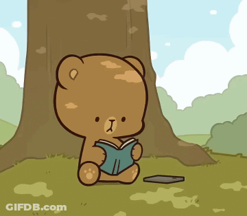 Brown Teddy Bear Reading Book Under Tree GIF