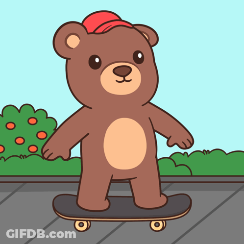 Brown Teddy Bear Riding Skateboard With Red Hat GIF