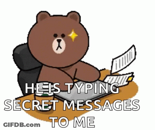 Brown Teddy Bear Typing Secret Messages GIF