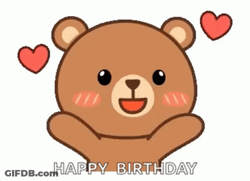 Brown Teddy Bear With Hearts Saying Happy Birthday GIF