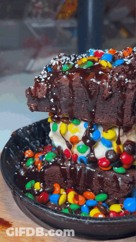 Brownie Covered In Chocolate And M&M's GIF