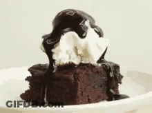 Brownie With Ice Cream And Chocolate Sauce GIF