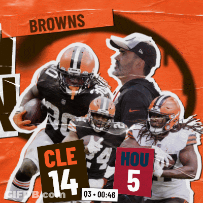 Browns Advertisement With Players CLE 14 HOU 5 And Referee GIF