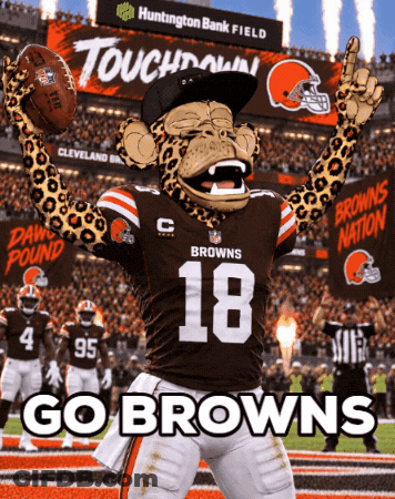 Browns Mascot Holding Football Saying Go Browns GIF