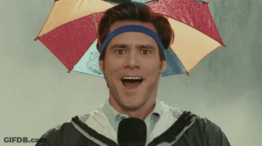 Bruce Almighty Wearing Head Umbrella GIF