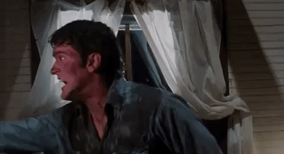 Bruce Campbell Creped Out Of Evil Dead GIF