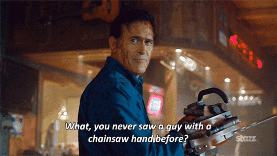 Bruce Campbell Evil Dead Chainsaw GIF