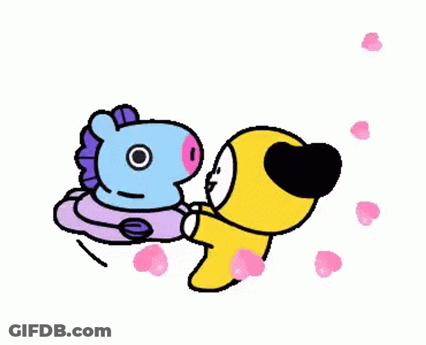 BT21 Chimmy And Mang Playing With Floating Hearts GIF