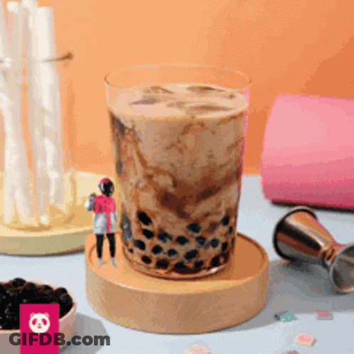 Bubble Tea With Woman Figurine GIF