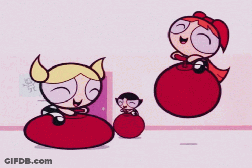 Bubbles And Buttercup From The Powerpuff Girls Jumping On Red Balls GIF