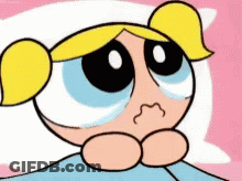 Bubbles From Powerpuff Girls Crying On Pink Pillow GIF