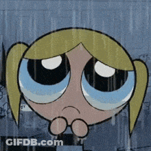 Bubbles From The Powerpuff Girls Is Crying In The Rain While Wearing Glasses . GIF
