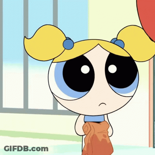 Bubbles From The Powerpuff Girls Is Holding A Brown Towel GIF