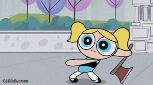Bubbles From The Powerpuff Girls Is Holding A Red Axe GIF