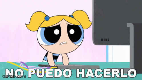 Bubbles From The Powerpuff Girls Is Sitting In Front Of A Computer With The Words No Puedo Hacerlo Written Below Her GIF