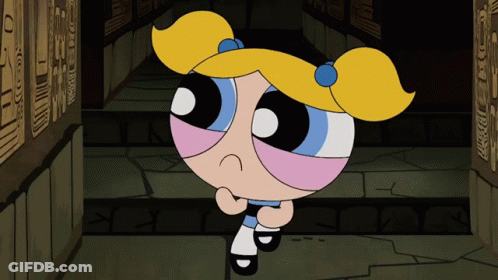 Bubbles From The Powerpuff Girls Is Walking Down A Hallway GIF