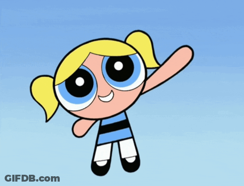 Bubbles From The Powerpuff Girls Is Waving Her Hand In The Air GIF
