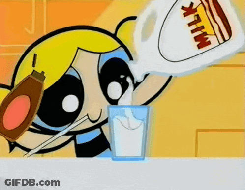 Bubbles From The Powerpuff Girls Pouring Milk Into A Glass GIF