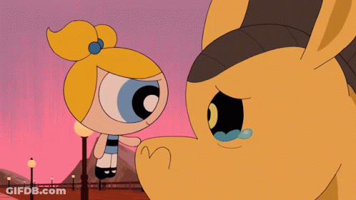 Bubbles Powerpuff Beside Sad Horse GIF