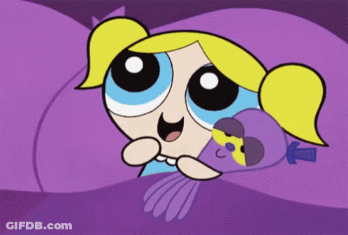 Bubbles Powerpuff Girls Laying On Purple Blanket GIF