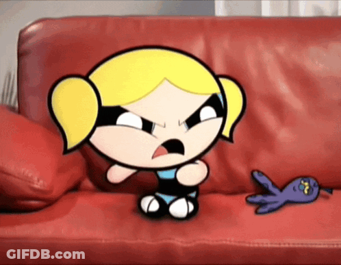 Bubbles Powerpuff Girls Sitting On Red Leather Couch GIF