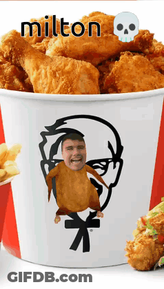 Bucket Of Fried Chicken With Man In Chicken Costume GIF