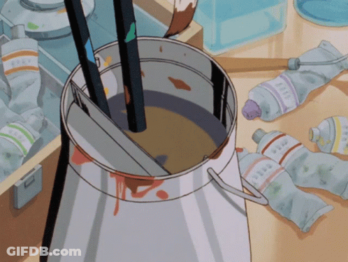 Bucket Of Paint With Tubes And Brushes GIF
