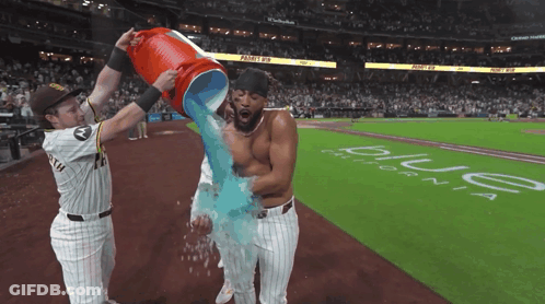 Bucket Of Water Poured On Baseball Player GIF