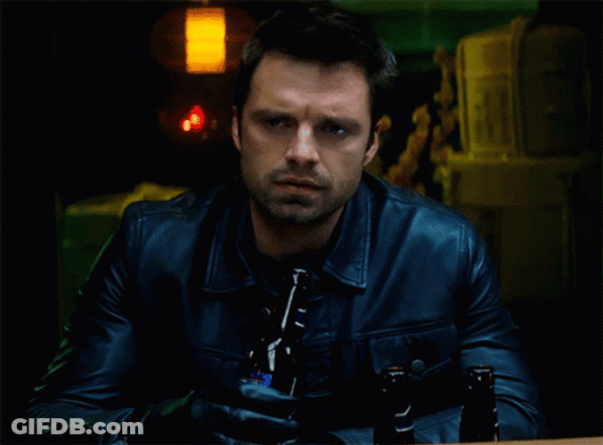 Bucky Thinking & About To Drink GIF