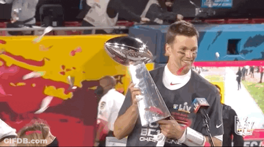 Bucs Tom Brady Raised Trophy Smiling GIF