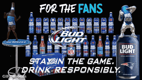 Bud Light Advertisement With Table And Bottles GIF