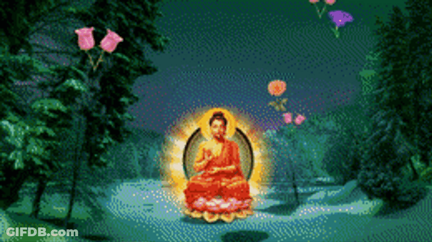 Buddha Image With Falling Flowers GIF
