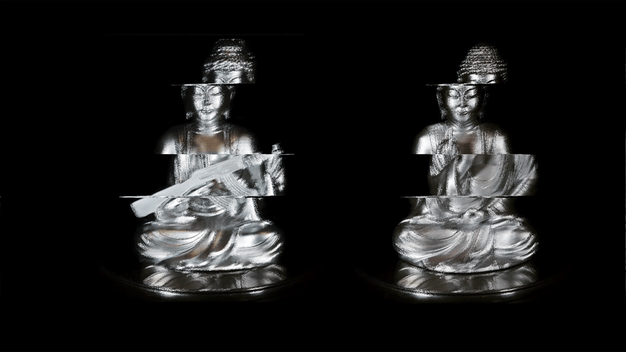 Buddha Images Holding Guns GIF