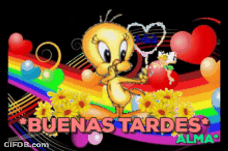 Buenas Tardes Tweety Bird Rainbow Bakground GIF