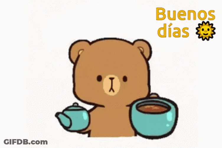 Buenos Dias Amor Bear Pouring Coffee Clip Art GIF