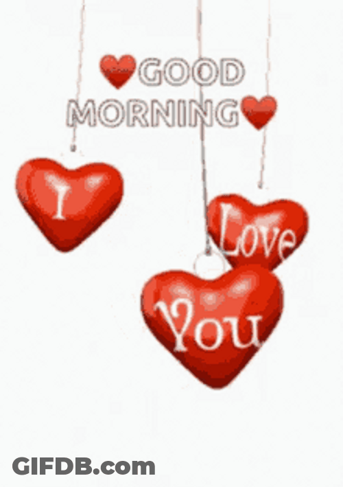 Buenos Dias Amor Dangling Hearts GIF
