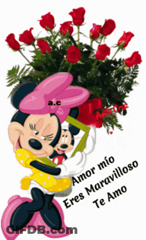 Buenos Dias Amor Minnie Mouse Bouquet Of Flowers GIF