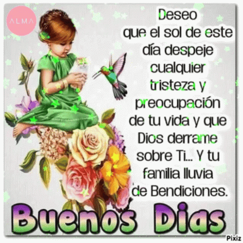 Buenos Dias Bendiciones Glittery Kid Artwork GIF