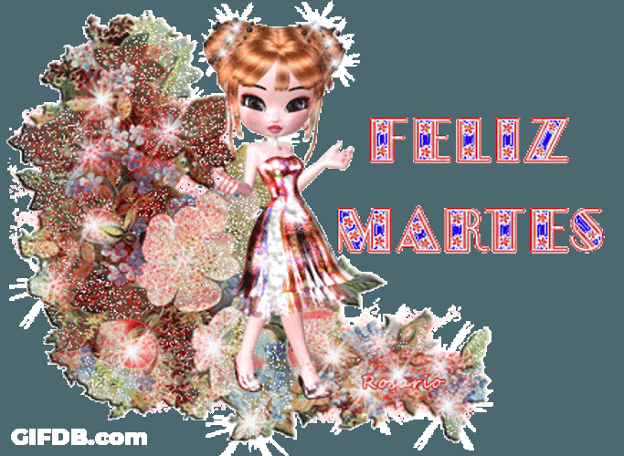 Buenos Dias Feliz Martes Sparkly Doll Cartoon GIF