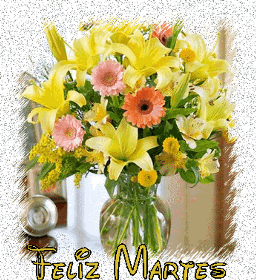 Buenos Dias Feliz Martes Yellow Flower Vase GIF