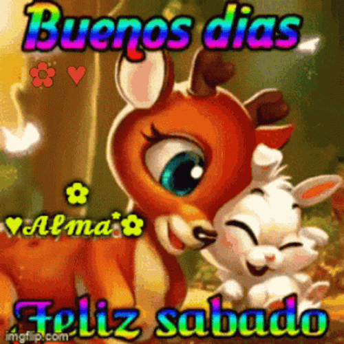 Buenos Dias Feliz Sabado Cute Deer Bunny Pair GIF