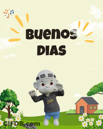 Buenos Dias Poster With Cartoon Character GIF