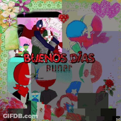 Buenos Dias Puner Red Letters Collage GIF
